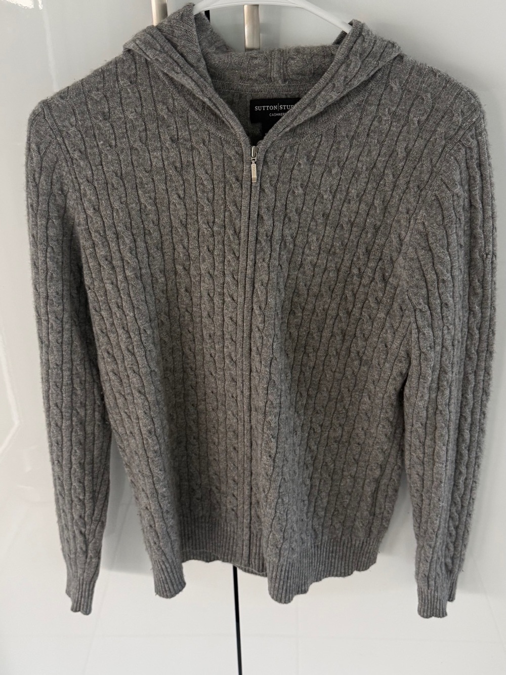 Sutton Studio Gray Cable-Knit Zip Hoodie